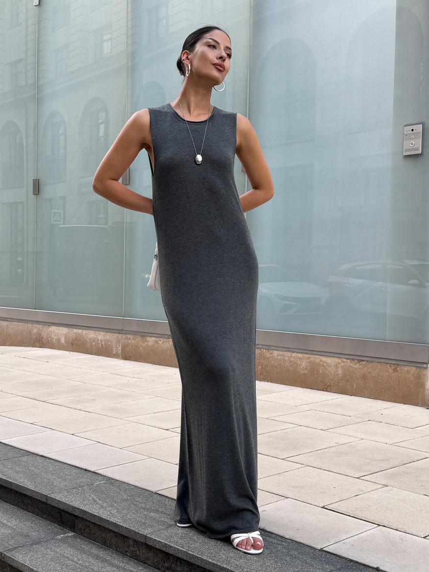 NARINA round neck dress, gray melange