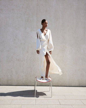 RHAYAN wrap dress with sleeve cutout, ivory