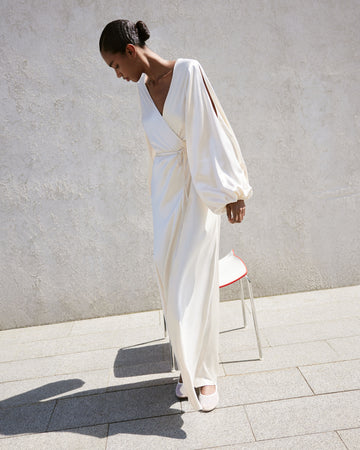 RHAYAN wrap dress with sleeve cutout, ivory