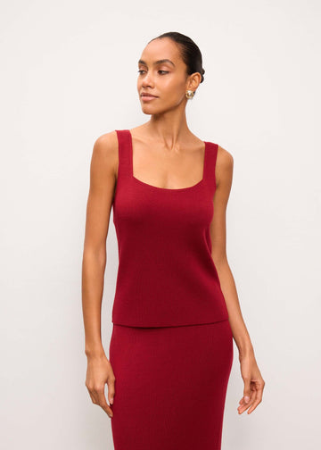 MOLLY top with square neckline in merino wool, burgundy