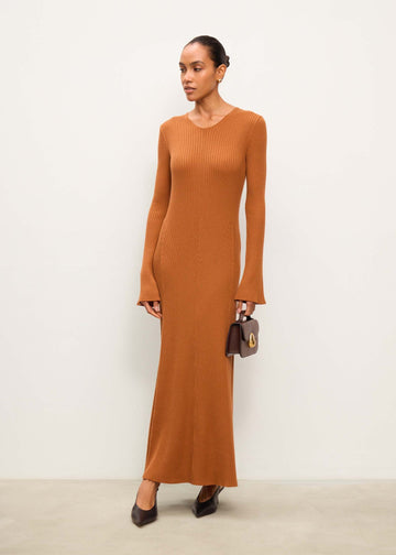 FLEXY ribbed wool dress, terracotta