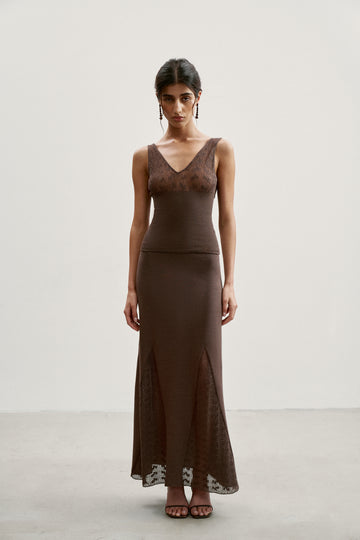 MARY openwork insert skirt, chocolate