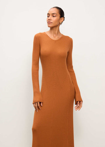 FLEXY ribbed wool dress, terracotta