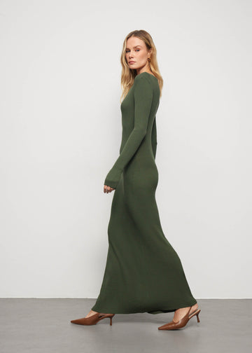 PETRA long-sleeve godet dress, khaki