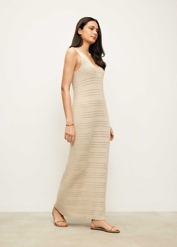 YASMEEN cotton lace-knit dress, beige