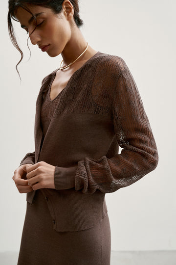 MARY openwork cardigan, chocolate