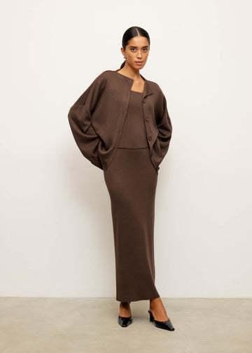 MOLLY oversized cardigan with turn-up sleeves, chocolate