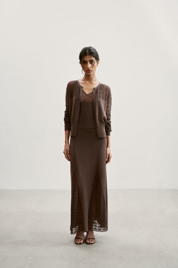 MARY openwork cardigan, chocolate