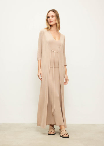 VESTA longline belted cardigan, sand