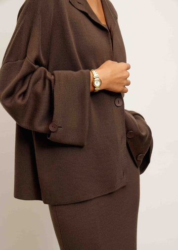 MOLLY oversized cardigan with turn-up sleeves, chocolate