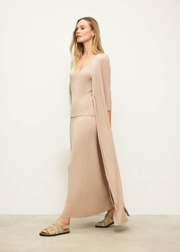 VESTA longline belted cardigan, sand