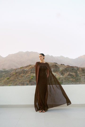 CAROLINE lurex cape, chocolate