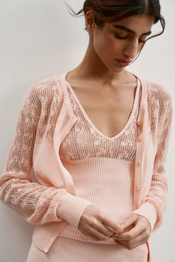 MARY openwork cardigan, peach