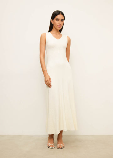 NORA wide-rib godet dress, ivory