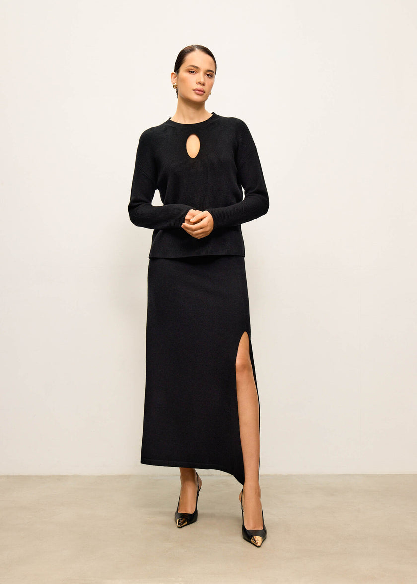 ALESSANDRA slit skirt, black