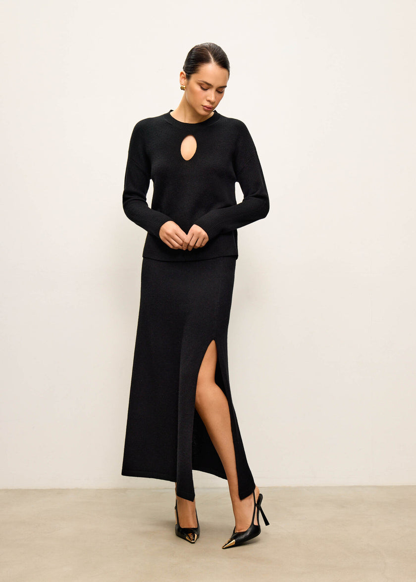 ALESSANDRA slit skirt, black