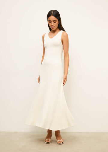 NORA wide-rib godet dress, ivory
