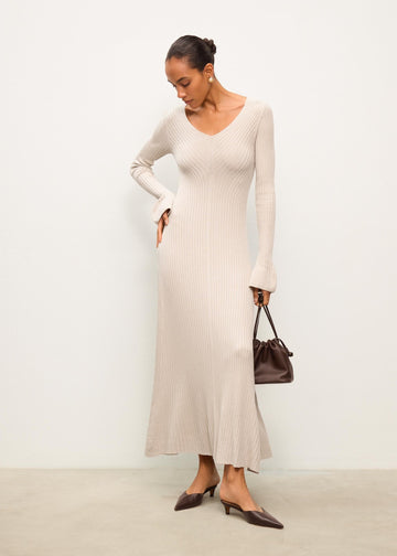 NORA wide-rib dress with flared cuffs, latte