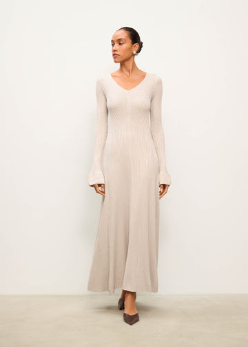 NORA wide-rib dress with flared cuffs, latte