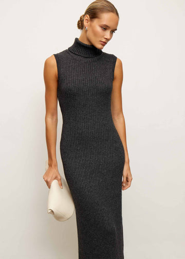 TATUM ribbed high-neck dress, anthracite