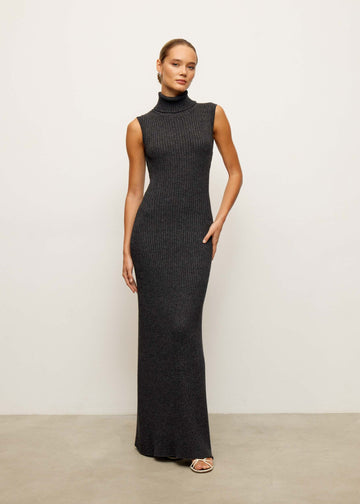 TATUM ribbed high-neck dress, anthracite