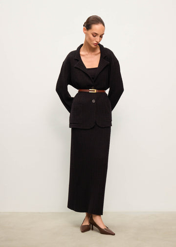 RIVERA cable knit wool skirt, black