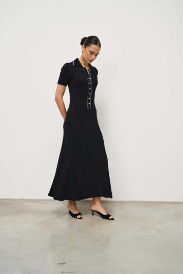 HANNA polo dress with contrast trim, black