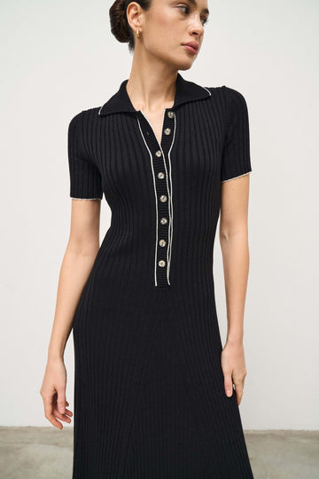 HANNA polo dress with contrast trim, black
