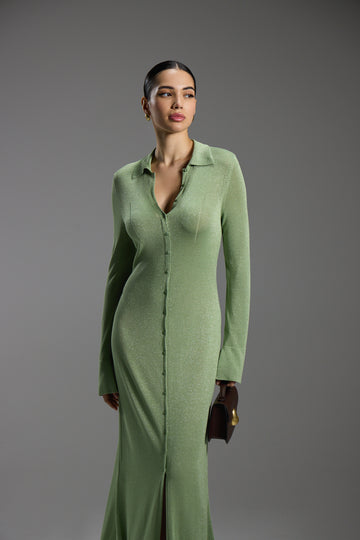ESTELLE lurex polo dress, green