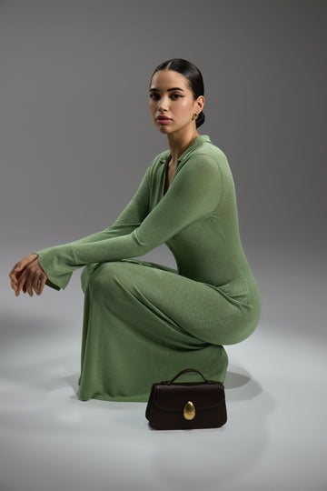 ESTELLE lurex polo dress, green