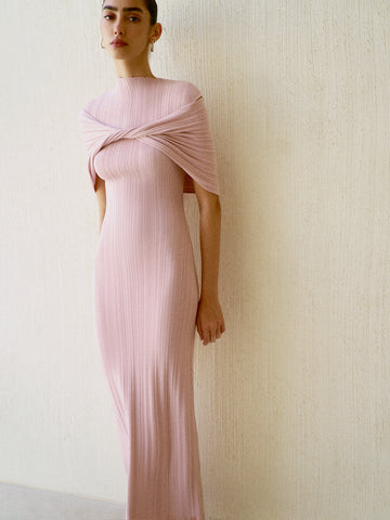 SHERINE draped lurex dress, powder