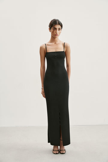 ANORA thin-strap slit dress, black