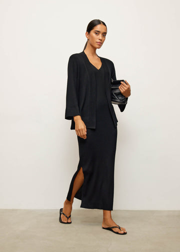 PALOMA merino wool dress with side vents, black