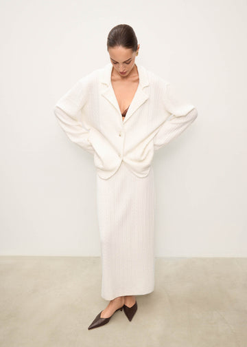 RIVERA cable knit wool skirt, milk