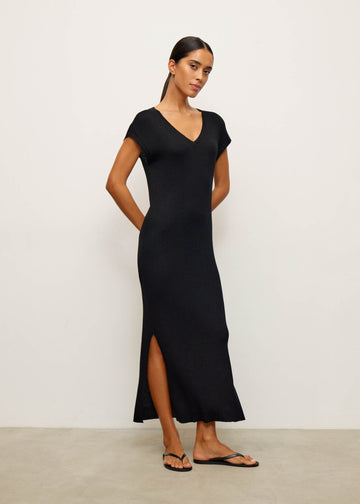 PALOMA merino wool dress with side vents, black