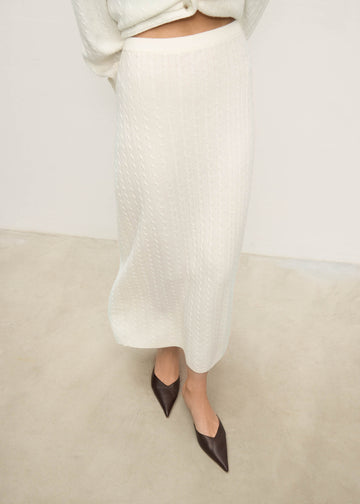 RIVERA cable knit wool skirt, milk