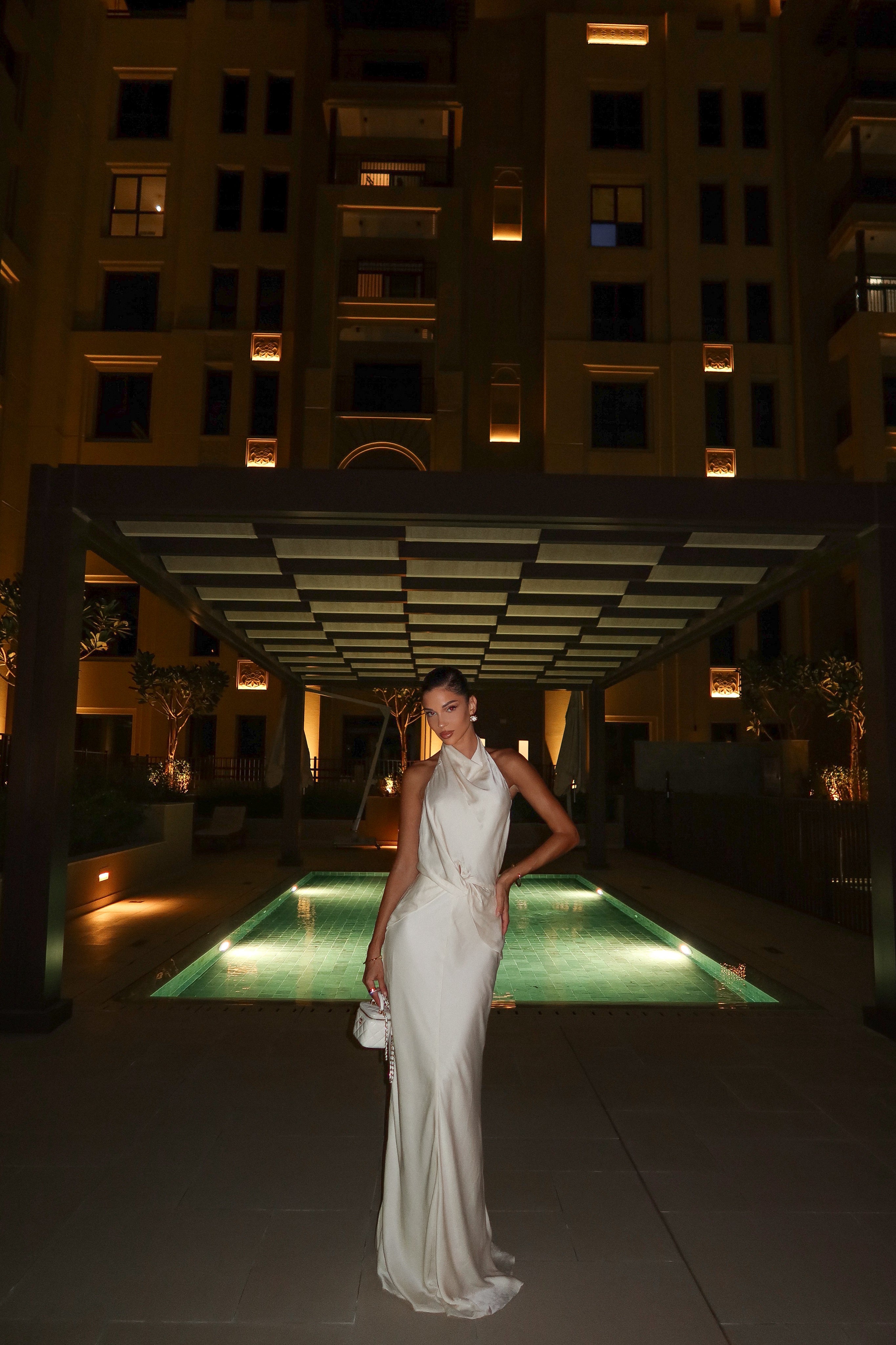 NOELLE draped halter dress, ivory
