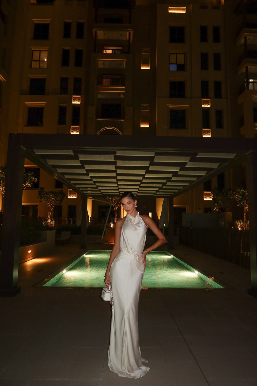 NOELLE draped halter dress, ivory
