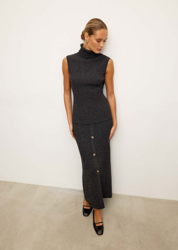 TATUM button-front skirt, anthracite