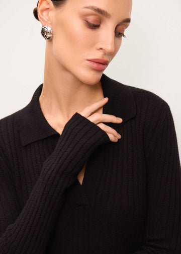 KIRA wool polo jumper, black