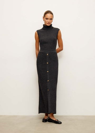 TATUM button-front skirt, anthracite