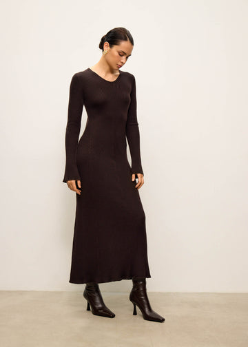 FLEXY ribbed wool dress, dark chocolate