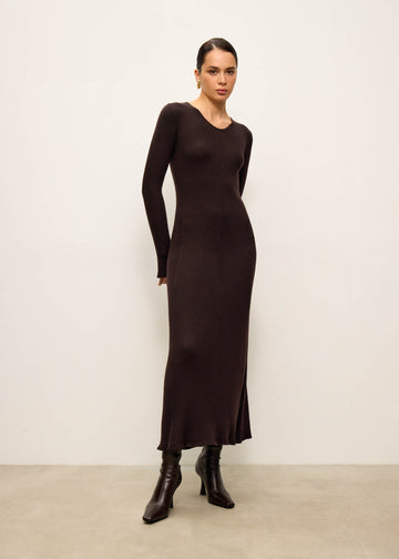 FLEXY ribbed wool dress, dark chocolate