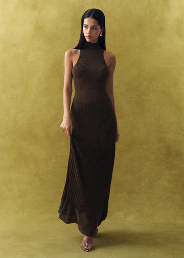 ANITA halter closed-back dress, chocolate