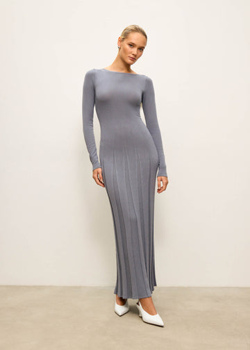 ERIKA long-sleeve godet dress, black