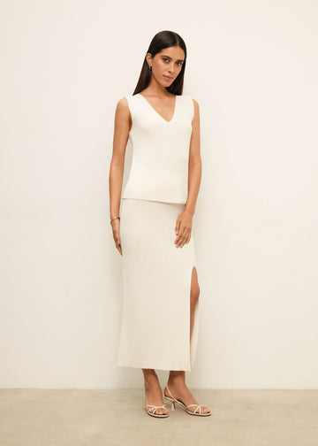 ENIGMA smooth knit skirt with slit, ivory