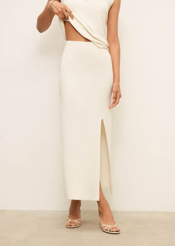 ENIGMA smooth knit skirt with slit, ivory