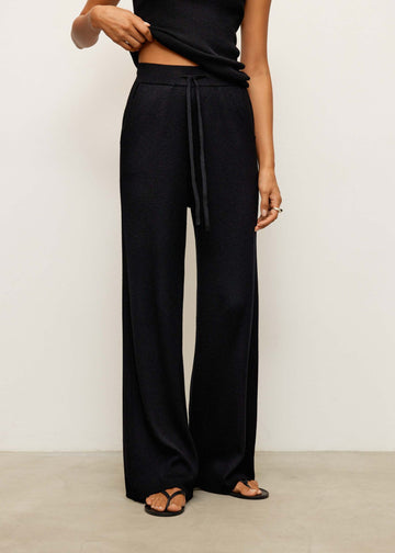 Paloma wide leg relaxed fit merino wool pants, black