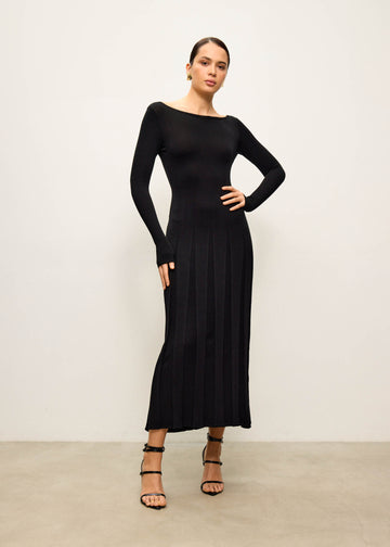ERIKA long-sleeve godet dress, graphite