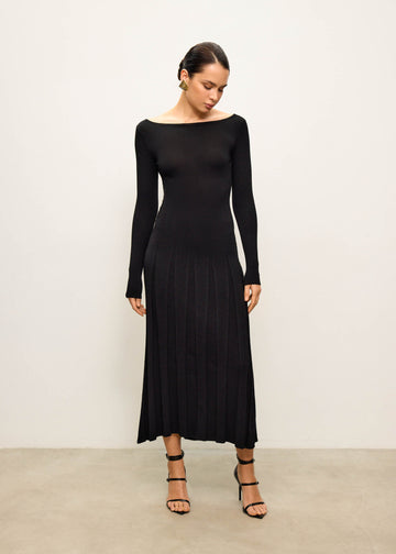 ERIKA long-sleeve godet dress, graphite